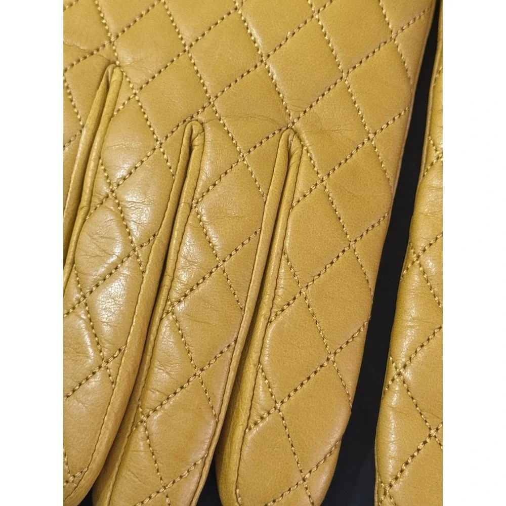 Coach Yellow Leather Quilted Bow Heart Wool Lined Gloves Size 8